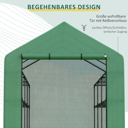 Kweekkas – Broeikas – Tuinkas – Plantenkas – Foliekas – 244x180x210 cm – Groen gecoat Stalen Frame – 8 Stevige Planken