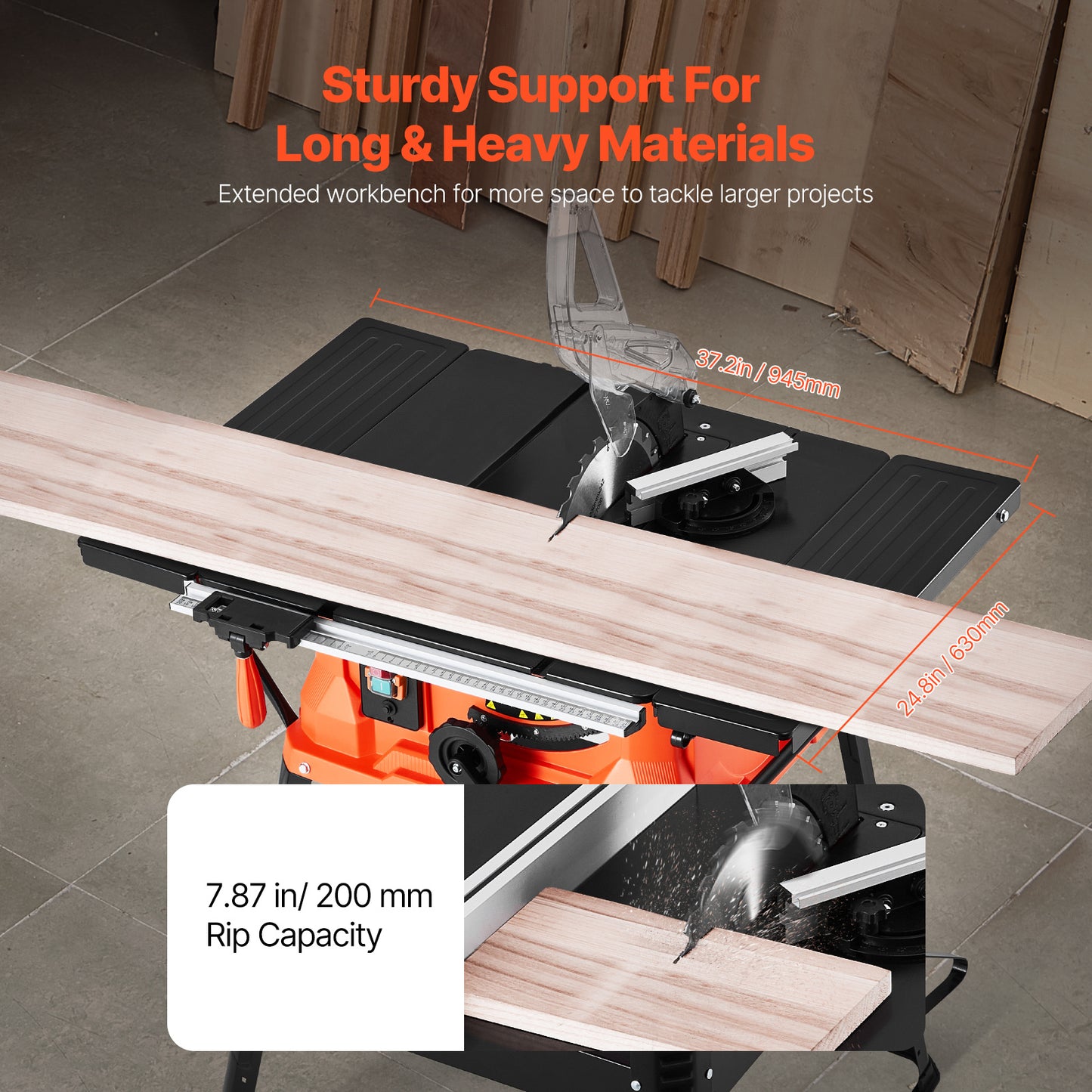 Tafelzaag – Cirkelzaag – Zaagtafel – Houtzaag – Compacte Zaag – Met Standaard – 1800W Motor – 200mm Zaagcapaciteit – Rood-Zwart