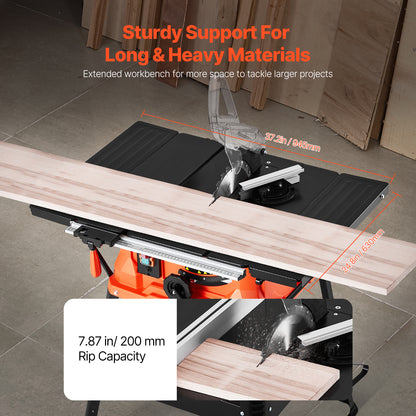 Tafelzaag – Cirkelzaag – Zaagtafel – Houtzaag – Compacte Zaag – Met Standaard – 1800W Motor – 200mm Zaagcapaciteit – Rood-Zwart