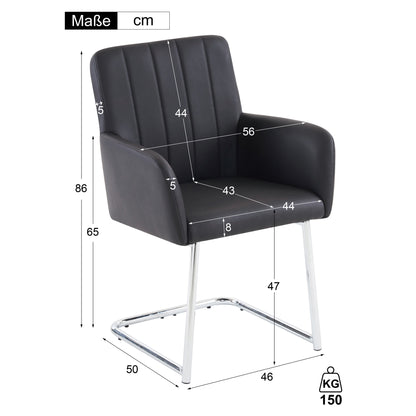 Eetkamerstoel – Stoel – Armstoel – Dining Chair – Zwarte eetkamerstoel set van 2 – Kunstleer Bekleding – Z-vormig Metalen Onderstel