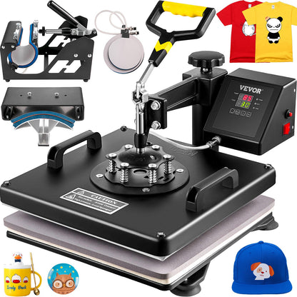 Hittepers – Transferpers – Heat Press – Warmtepers – Sublimatiepers – 5-in-1 Multifunctioneel – 38x38 cm Teflonplaten – 1800W Snelle Verwarming
