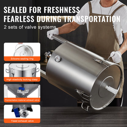 Brouwketel – Gistingstank – Maischketel – Fermentatievat – Bierbrouwketel – 16 Gallon Capaciteit – Voedselveilig 304 RVS