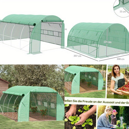 Kweekkas – Broeikas – Tuinkas – Foliekas – Serre – Polytunnel – Stalen Frame – 3,97x3x2 m – UV Bescherming – Groen