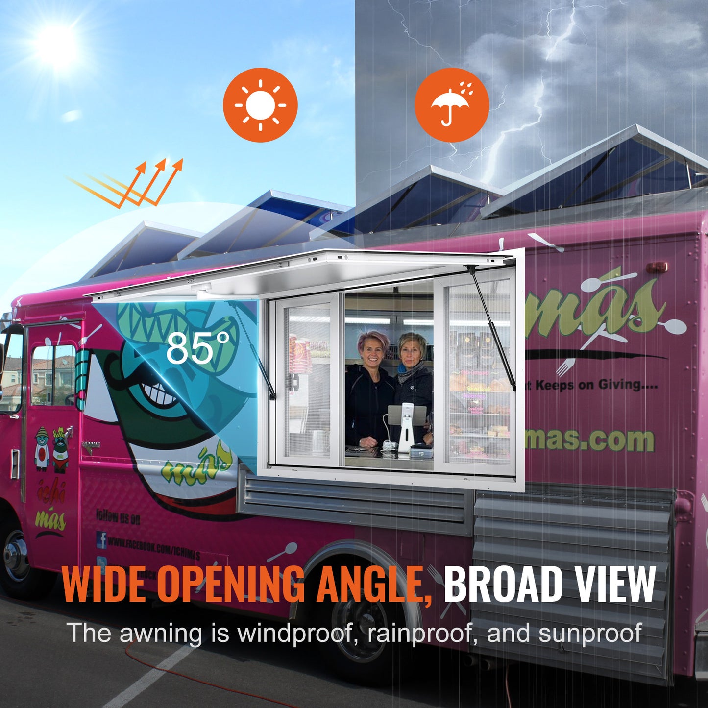 Voedingskraamzeil – Verkoopraam – Foodtruck Raam – Kraamraam – Tentraam – Aluminium Frame – 122 x 91,4 cm – 85° Openingshoek