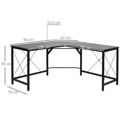 Hoekbureau – Computerbureau – Bureautafel – L-vormig Bureau – Werkplek Bureau – 150x150 cm – Gepoedercoat Stalen Frame – Waterafstotend Melamine MDF Tafelblad