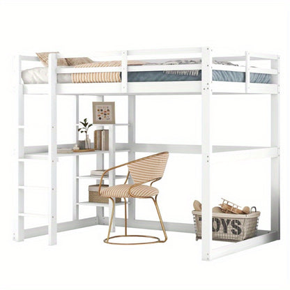 Halfhoogslaper – Hoogslaper – Stapelbed – Bedframe Met Bureau – Bed Met Opbergruimte – Gemaakt Van Grenenhout – Inclusief 4 Planken – Afmetingen 140x200 cm