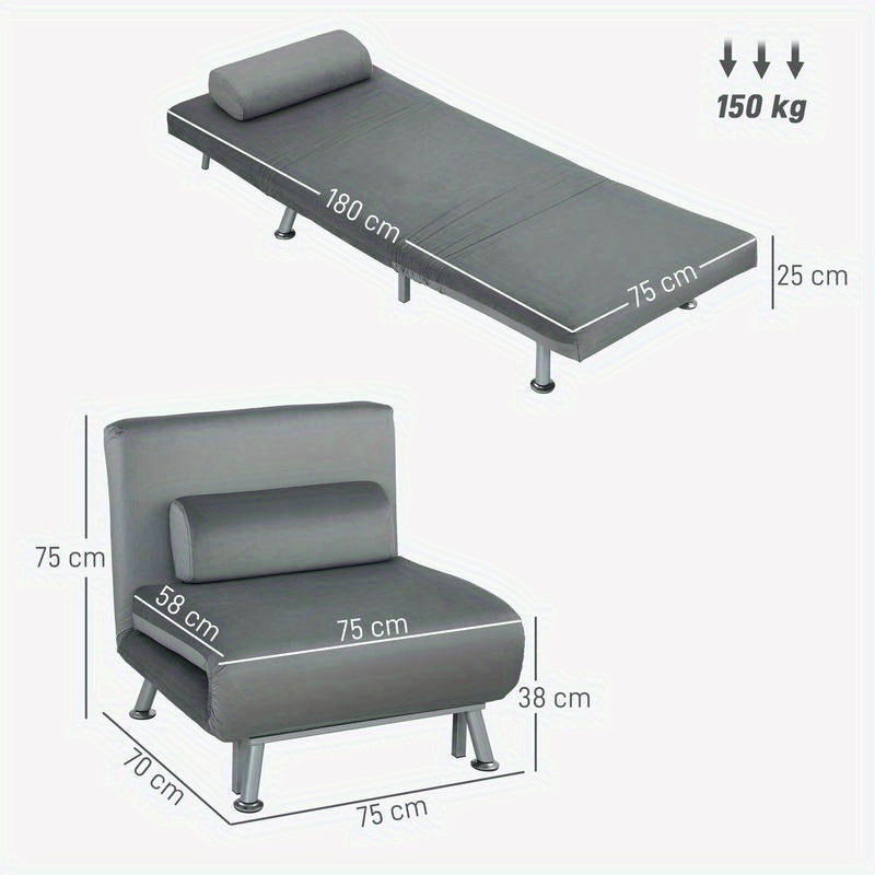 Multifunctional Folding Bed Chair with Adjustable Backrest & Bed-like Sleeping Mode - Convertible Sofa Bed for s, Space-Saving Modern Gray Upholstery (Plastic/Wood/Metal Frame) - Easy Assembly, Ideal for Small Apartments