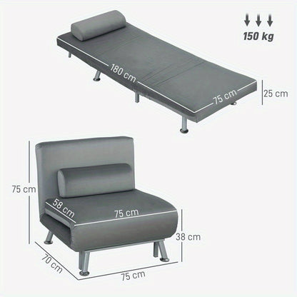 Multifunctional Folding Bed Chair with Adjustable Backrest & Bed-like Sleeping Mode - Convertible Sofa Bed for s, Space-Saving Modern Gray Upholstery (Plastic/Wood/Metal Frame) - Easy Assembly, Ideal for Small Apartments