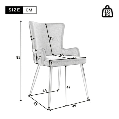 Eetkamerstoel – Stoel – Designstoel – Armstoel – Luxe stoel – Set van 2 Beige – Comfortabele Bekleding – Zilverkleurige Metalen Poten