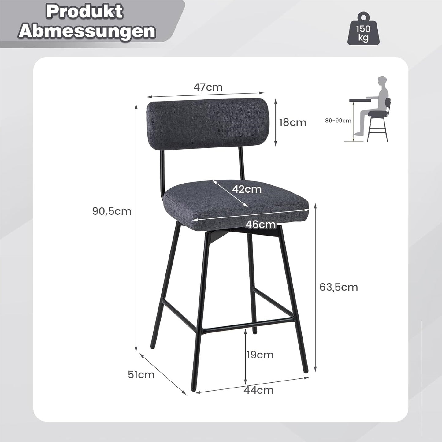 Barstoel – Barkruk – Barstoel Kruk – Barkrukken Set – Keukenstoel – Draaibaar – Zithoogte 63,5 cm – Gestoffeerd Met Rugleuning