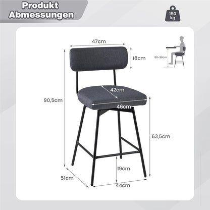 Barstoel – Barkruk – Barstoel Kruk – Barkrukken Set – Keukenstoel – Draaibaar – Zithoogte 63,5 cm – Gestoffeerd Met Rugleuning