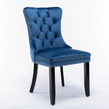 Set of 2 Modern Luxury Tufted Blue Velvet Dining Chairs with Solid Wood Legs & Nailhead Trim - Plush Upholstered Seats, Sturdy Legs, Easy-Clean Fabric, Rich Blue Tones for Elegant Dining Room, Living Room, or Office - Solid W