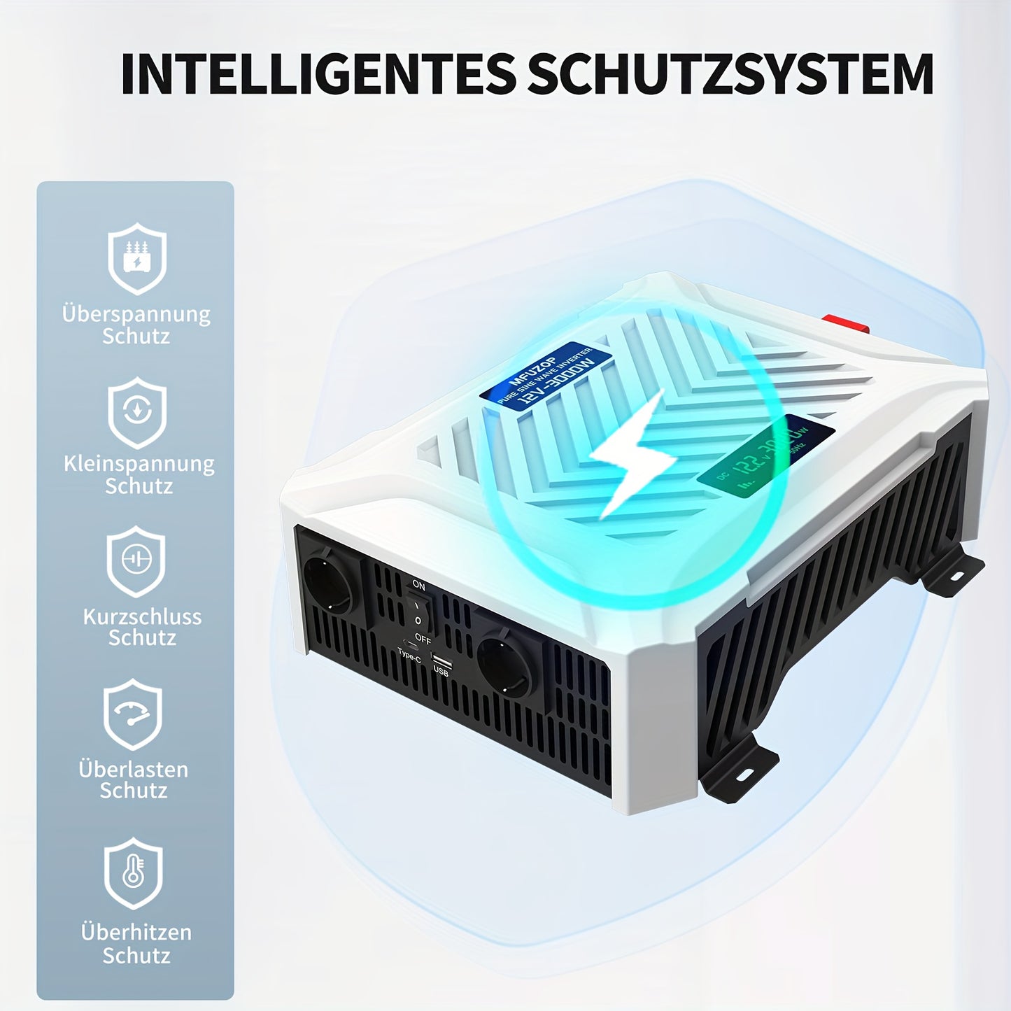 Omvormer – Spanningsomvormer – Inverter – Stroomomvormer – Converter – 3000W Continu Vermogen – Zuivere Sinusgolf – Compact & Lithium Compatibel