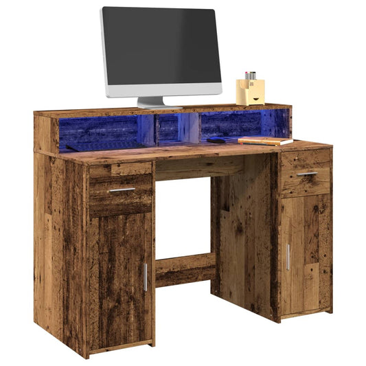 Laptoptablet bureau – Werkplek bureau – Home office bureau – Gaming bureau – Houten bureau Old Wood – 120x55x91 cm – RGB LED-verlichting – Waterbestendig & duurzaam materiaal