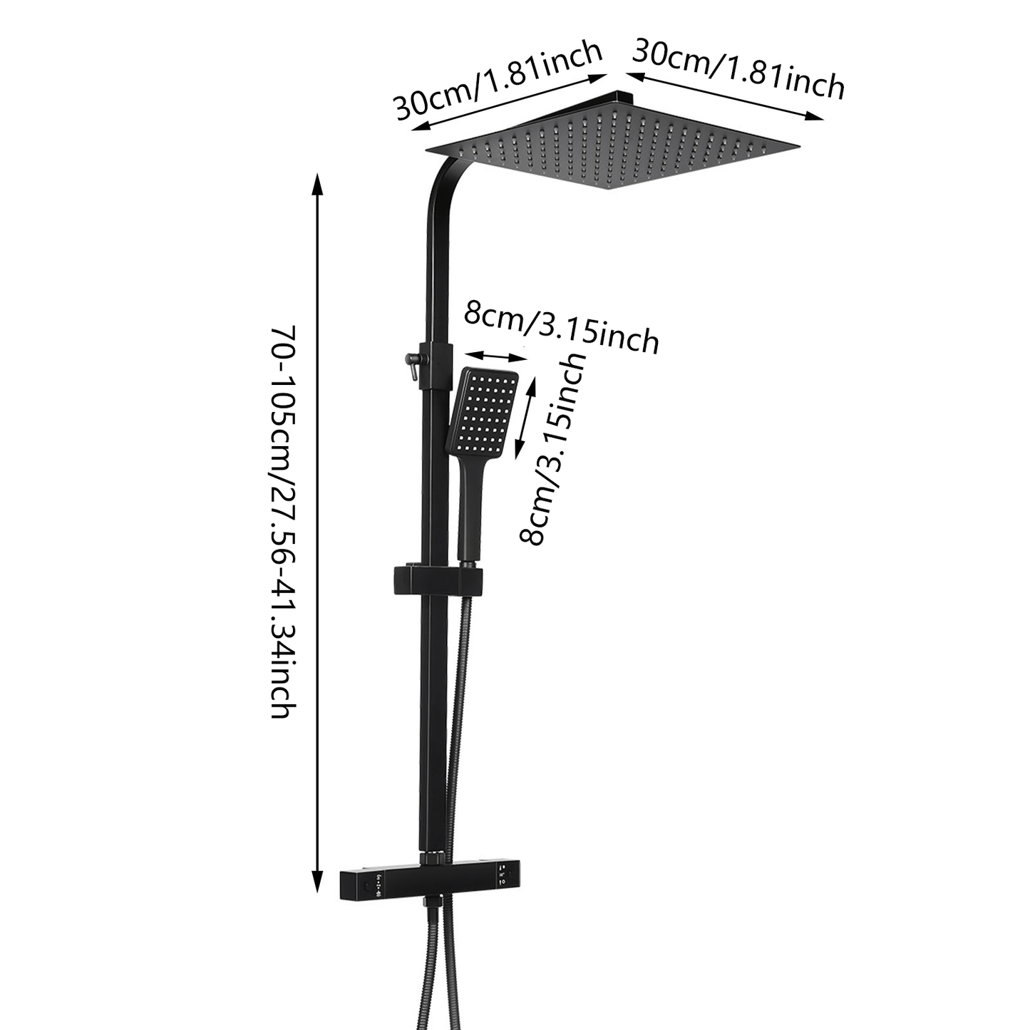 Douchekopset – Douchekop – Doucheset – Handdouche – Regendouche – Zwart – 30 cm – Thermostatisch – Hoge Druk