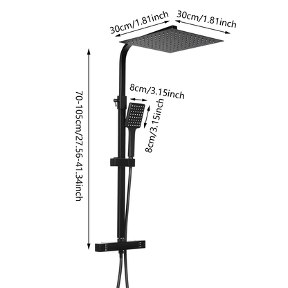 Douchekopset – Douchekop – Doucheset – Handdouche – Regendouche – Zwart – 30 cm – Thermostatisch – Hoge Druk