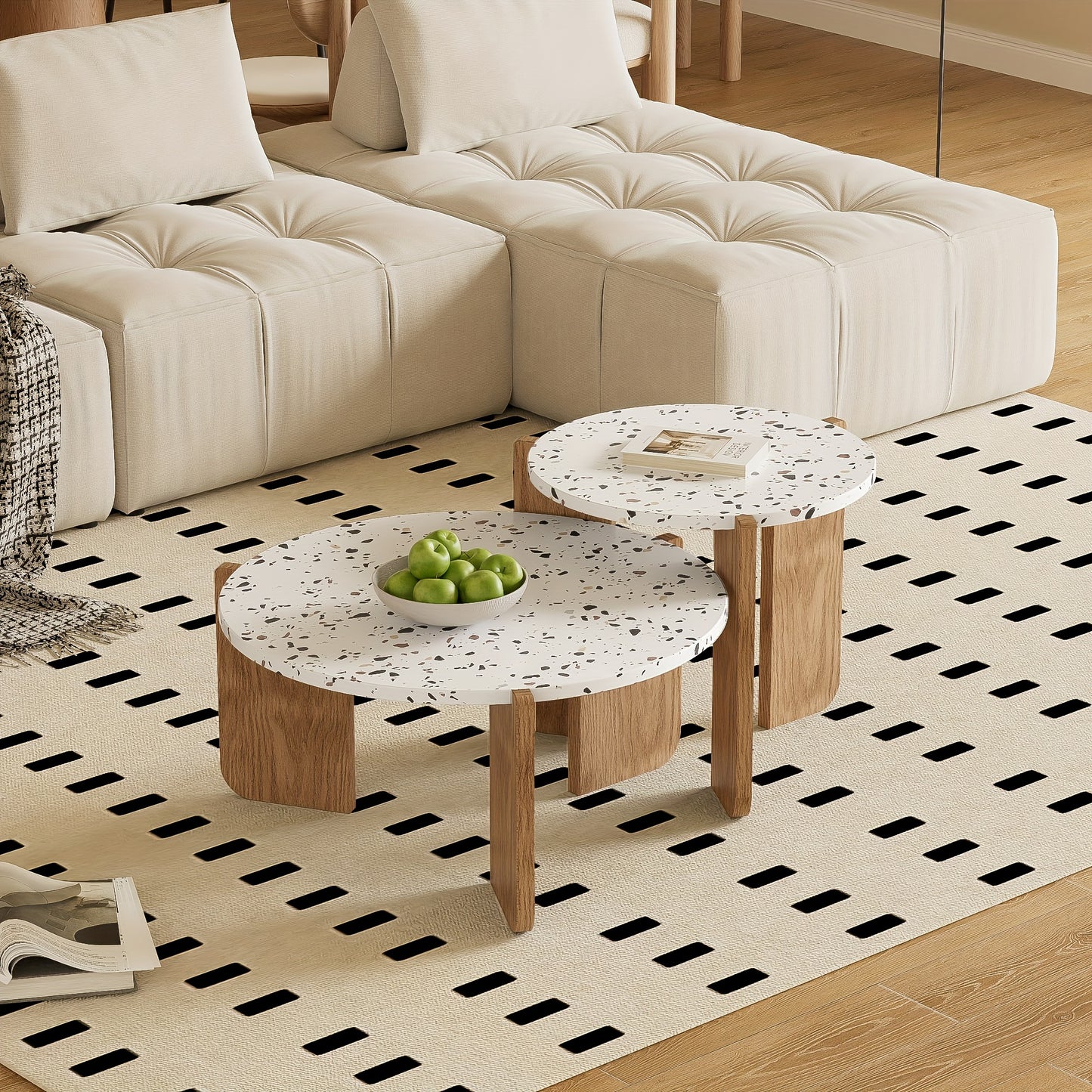 Modern Couchtisch – Beistelltisch – Wohnzimmer Tisch – Sofa Tisch – Balkon Tisch – 2er-Set – Natuurlijk Hout – Compact & Duurzaam
