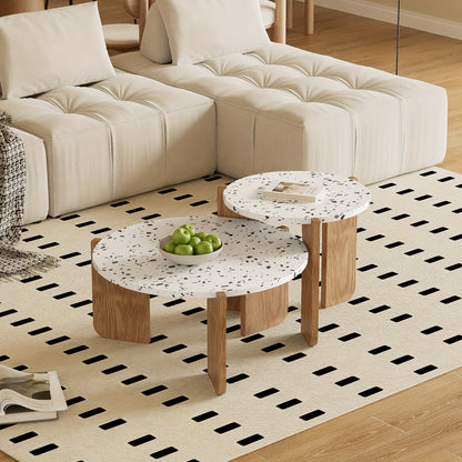 Modern Couchtisch – Beistelltisch – Wohnzimmer Tisch – Sofa Tisch – Balkon Tisch – 2er-Set – Natuurlijk Hout – Compact & Duurzaam