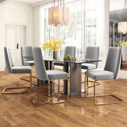Eetkamerstoel – Stoel – Dining Chair – Lounge Stoel – Woonkamerstoel – 2 Stuks – Luxe Grijs – Diamant Rugdesign – Gouden Metalen Poten – Comfortabel – Modern Design