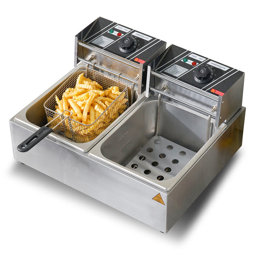 Friteuse – Frituurpan – Elektrische Friteuse – Dubbele Frituurpan – RVS Behuizing – 2 x 6 Liter – 2 x 1500W Verwarmingselementen