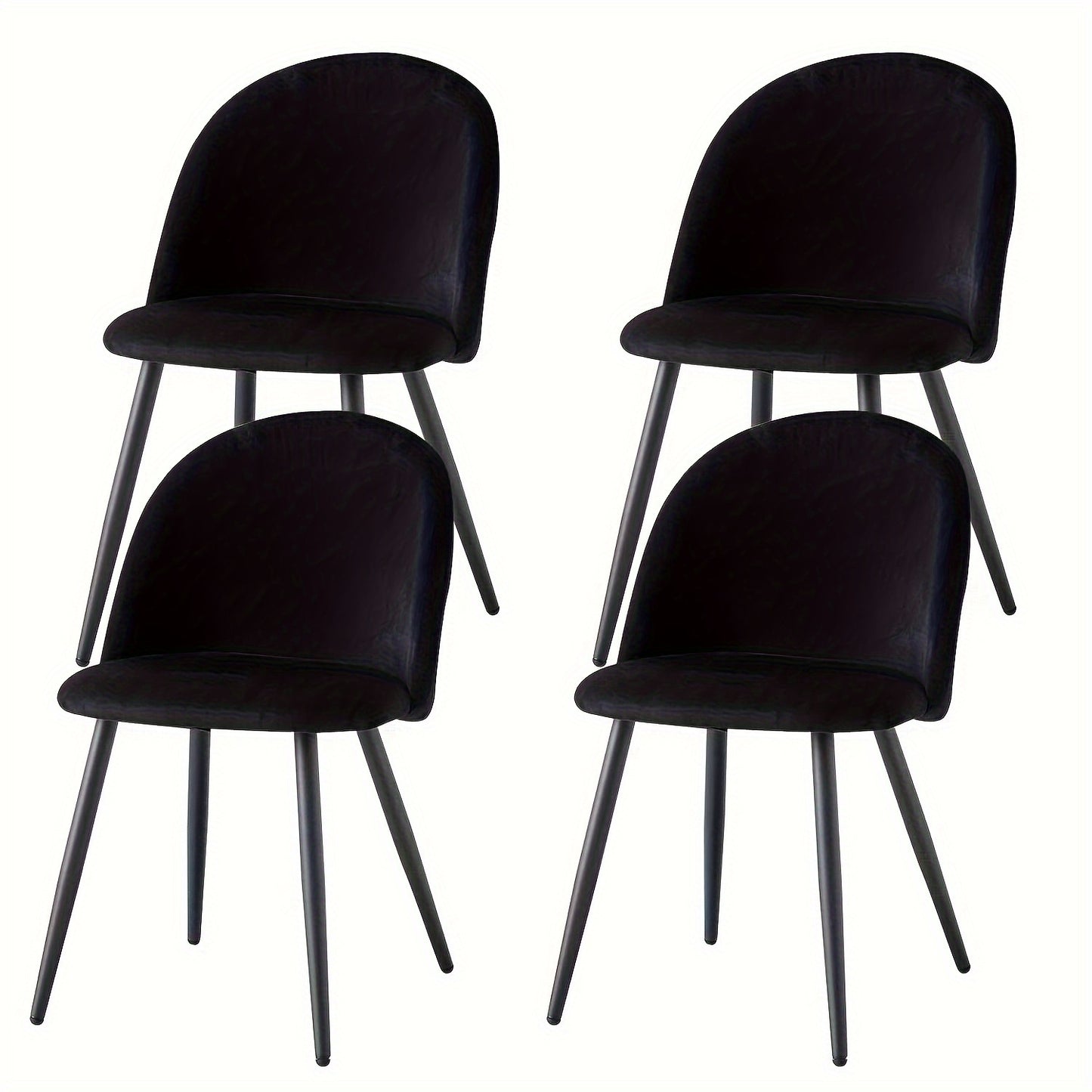 Vintage Fauteuils – Retro Stoelen – Lounge Stoelen – Fluwelen Zitten – Comfortabele Zetels – Set Van 4 – Zwart – Fluwelen Bekleding – Stevige Metalen Poten
