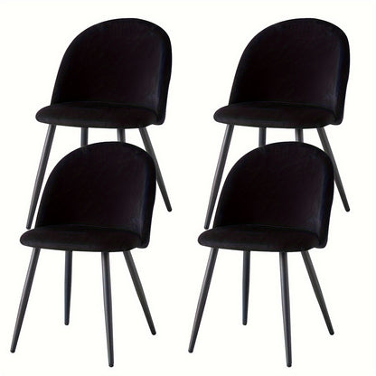 Vintage Fauteuils – Retro Stoelen – Lounge Stoelen – Fluwelen Zitten – Comfortabele Zetels – Set Van 4 – Zwart – Fluwelen Bekleding – Stevige Metalen Poten