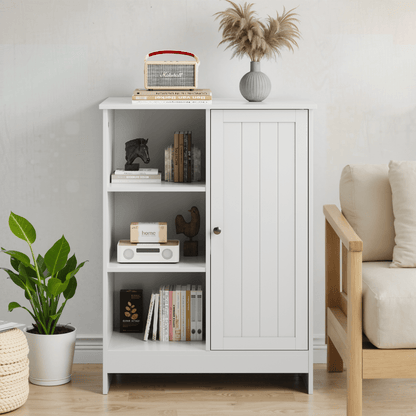 Dressoir – Ladekast – Opbergkast – Buffetkast – Kast – Wit – 1 Deur & 3 Open Vakken – Verstelbare Planken – Compact 60x30x80 cm
