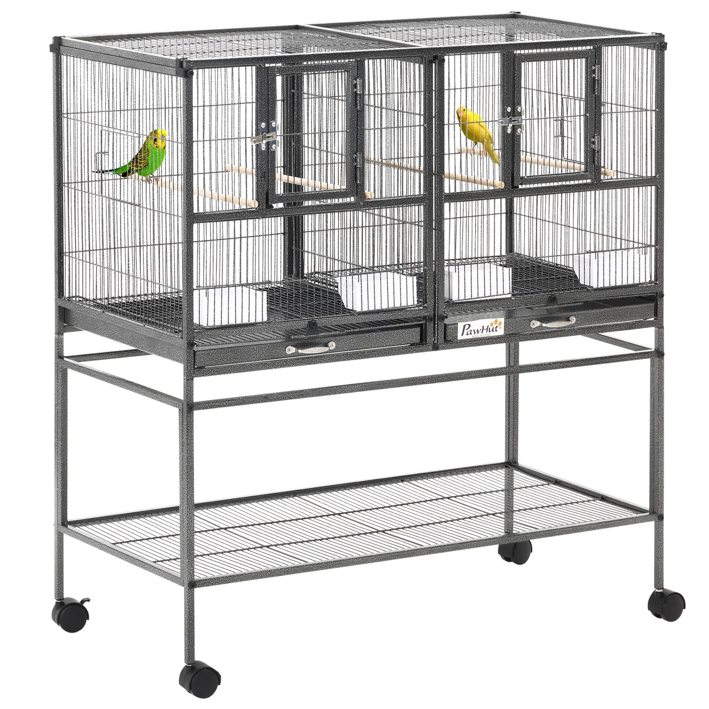 Vogelkooi – Vogelkastje – Vogelkooi Met Nestkast – Vogelnestkast – Vogelhuisje – Stevig Metalen Frame – Ruim 95x45,5x102 cm – Zwart Grijs
