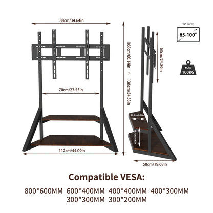 Heavy Duty Floor TV Stand, Universal TV Stand for 65-100 inch TVs up to 99.79 KG, Height Adjustable Standing TV Mount, Tall TV Mount with Storage Shelves, Max VESA 800x600mm for Meeting Room, Living Room