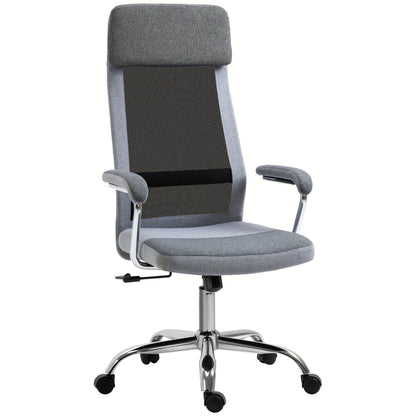 Bureaustoel – Ergonomische Stoel – Office Chair – Gaming Stoel – Kantoorstoel – Met Hoofdsteun en Lendensteun – Verstelbare Hoogte 119-129 cm – Stevig Metalen Frame – Lichtgrijs/Zwart Scandinavisch Design