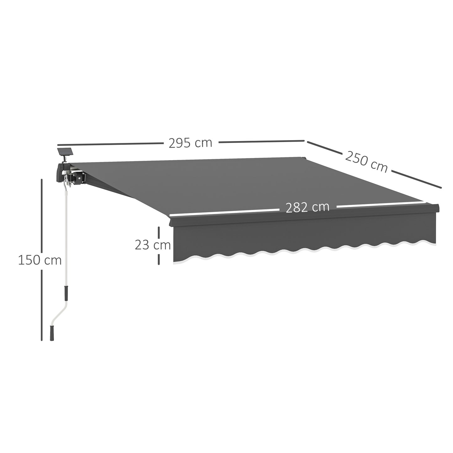Zonnescherm – Knikarmscherm – Handbediend Zonnescherm – Uitvalscherm – Terrasscherm – Grijs – 300 cm Breed – Zonne-energie LED Verlichting