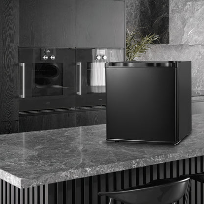 Mini Koelkast – Compact Koelkast – Tafelkoelkast – Koelbox – Kleine Koelkast – 46L Inhoud – Fluisterstil 42dB – Zwart Mat Roestvrij Staal – Omkeerbare Deur