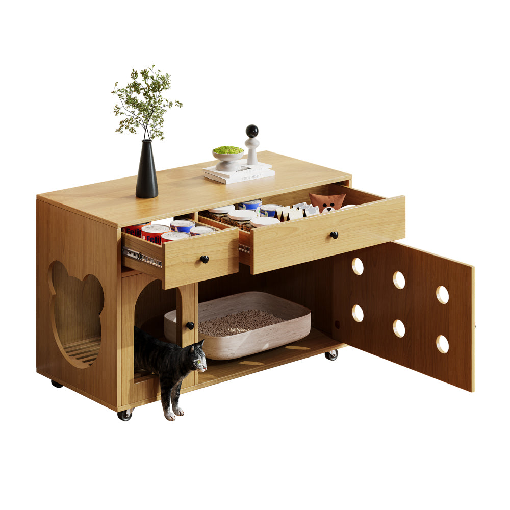 Krabpaal – Kattenhuis – Krabmeubel – Kattenboom – Kattenverblijf – Ingebouwde Uitneembare Kattenbaklade – Duurzaam Polyester & Hout – Compact en Modern Design – 100x66x45 cm