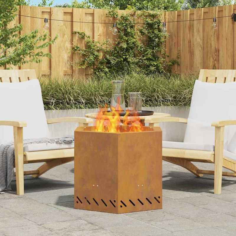 Large Rectangular Brown Metal Fire Pit - 58x58x51cm Outdoor Indoor Patio Heater, Durable Modern Design for Garden, Terrace & Winter Heating, Cozy Gatherings - Compatible with Firewood & Log Burners (No Ignition System Include