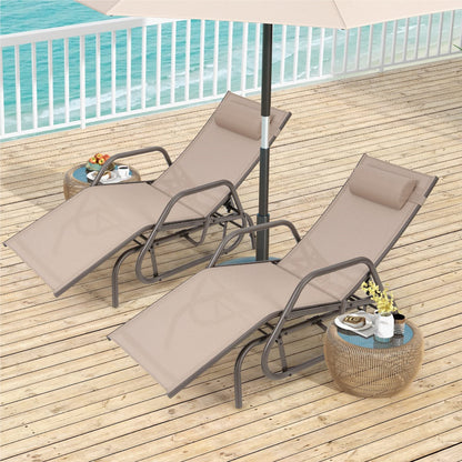 Ligbed – Ligstoel – Schommelstoel – Tuinstoel – Loungebed – 3-Standen Verstelbare Rugleuning – Ademend Sneldrogend Stof – Bruin