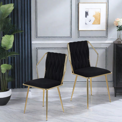 Eetkamerstoelen – Stoelen – Kuipstoelen – Keukenstoelen – Woonkamerstoelen – Velvet Bekleding – Metalen Onderstel – Set Van 2 – Zithoogte 42,5 cm – Zwart