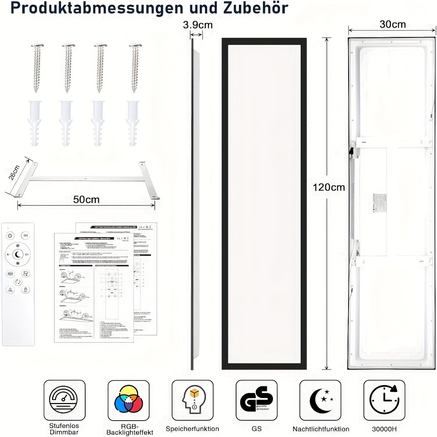Set Van 5 LED Plafondlampen – LED Paneellamp – Plafondverlichting – Plafondlamp – LED Panelen – 120cm Ultra-dun – Dimbaar Met RGB Kleuren – 40W Energiebesparend