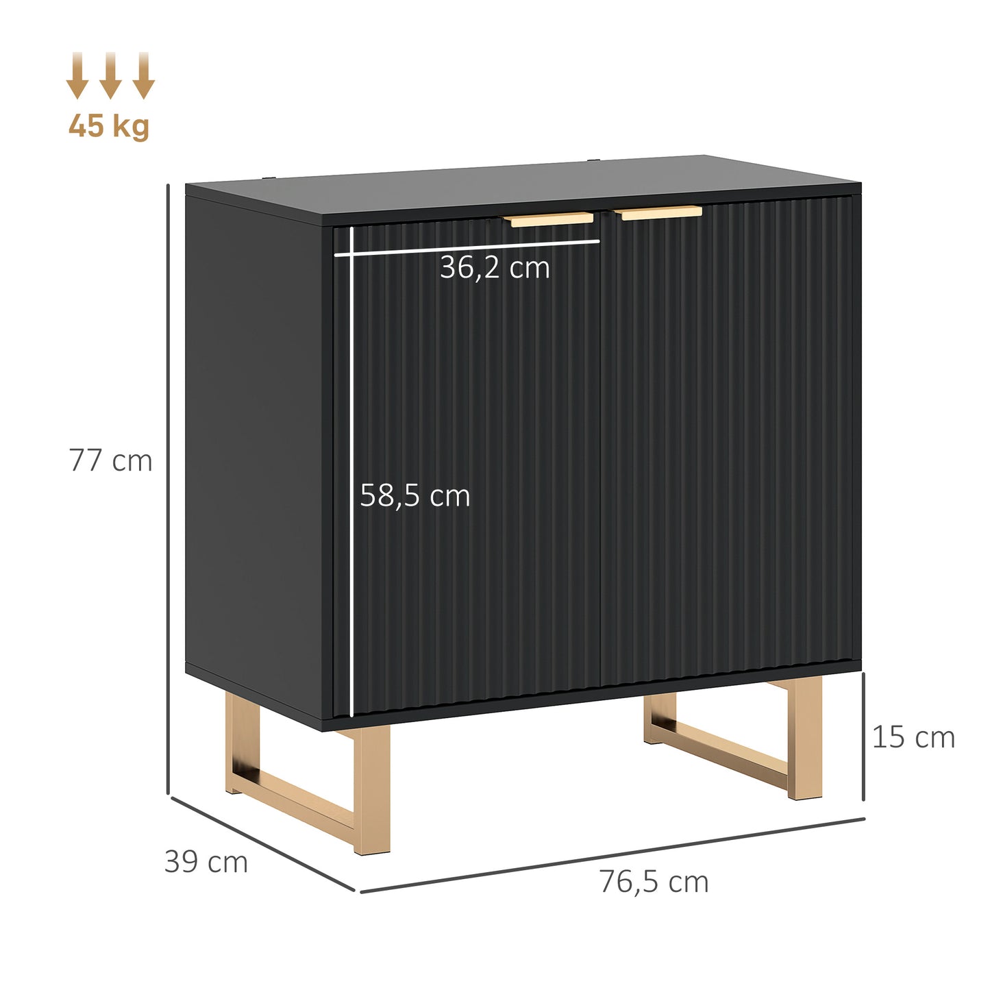 Dressoir – Sideboard – Opbergkast – Buffetkast – Woonkamerkast – Verstelbare Plank – MDF Metalen Poten – 76,5x39x77 cm – Zwart Mat
