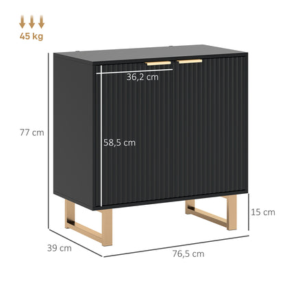 Dressoir – Sideboard – Opbergkast – Buffetkast – Woonkamerkast – Verstelbare Plank – MDF Metalen Poten – 76,5x39x77 cm – Zwart Mat