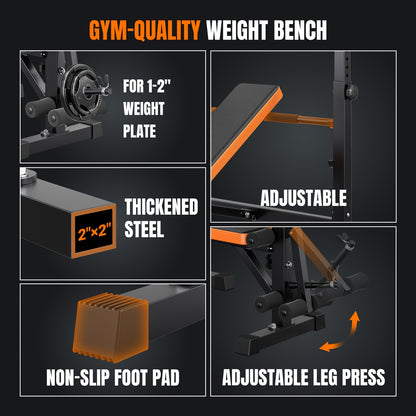 Weightbank – Halterbank – Fitnessbank – Trainingsbank – Workout Bench – Verstelbaar – Squat Rack – 370 kg Max Belastbaar – 6-in-1 Multifunctioneel Trainingssysteem