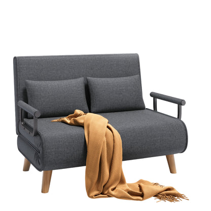 3-in-1 slaapbank – slaapbank – bedbank – slaapmeubel – slaapfauteuil – 6-positie verstelbare rugleuning – stevig houten frame – donkergrijs