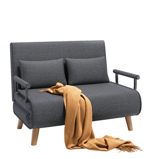 3-in-1 slaapbank – slaapbank – bedbank – slaapmeubel – slaapfauteuil – 6-positie verstelbare rugleuning – stevig houten frame – donkergrijs