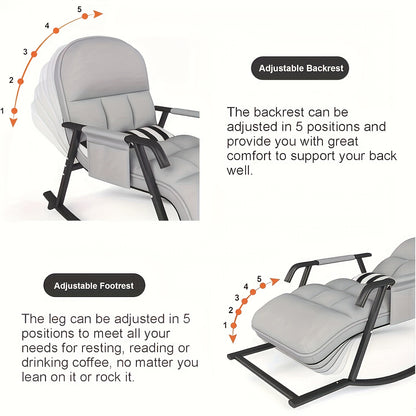 Schommelstoel – Relaxstoel – Fauteuil – Loungestoel – Verzorgingsstoel – Verstelbare Rugleuning – Zijvak En Voetensteun – Grijs