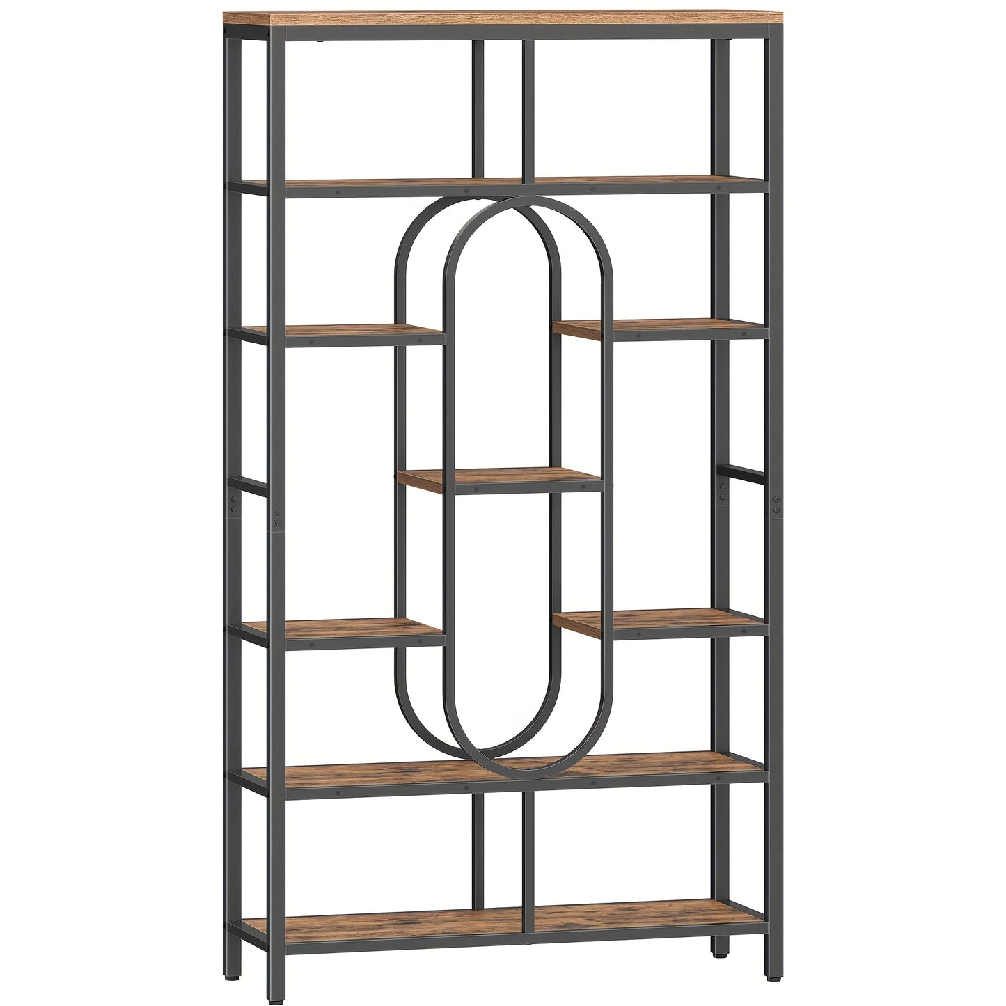 Boekenkast – Vakkenkast – Staande Plank – Roomdivider – Opbergkast – Vintage Bruin-Zwart – 7 Lagen Met 9 Planken – Stevig Stalen Frame 30x100x180 cm