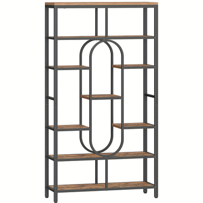 Boekenkast – Vakkenkast – Staande Plank – Roomdivider – Opbergkast – Vintage Bruin-Zwart – 7 Lagen Met 9 Planken – Stevig Stalen Frame 30x100x180 cm