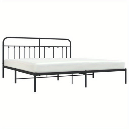 Modern Black Metal Bed Frame with Headboard, 193x203cm, Powder-Coated Steel for Strength & Stability, Minimalist Design for Contemporary Bedrooms