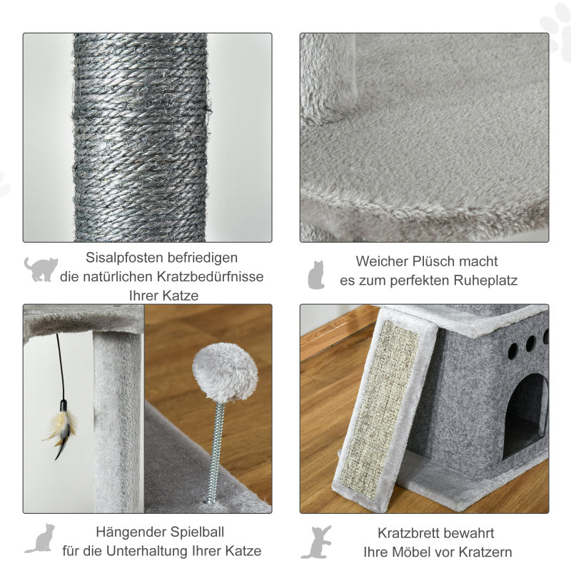 Krabpaal – Klimpaal – Krabmeubel – Kattenpaal – Kattenboom – Verstelbaar Tot 225 cm – Stevig Sisal Krabmateriaal – Lichtgrijs