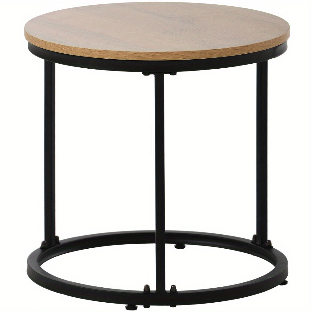 Salontafel – Bijzettafel – Koffietafel – Tafeltje – Woonkamertafel – Set van 2 – Nestbaar – MDF Blad – Metaal Frame – Rond – Bruin – Ruimtebesparend – Modern Design