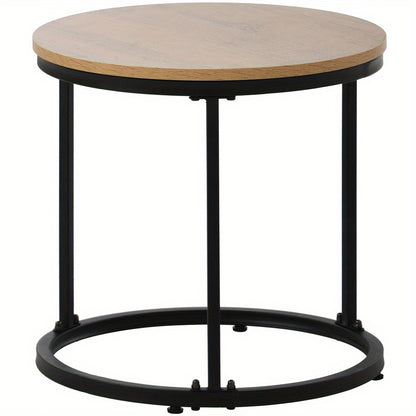 Salontafel – Bijzettafel – Koffietafel – Tafeltje – Woonkamertafel – Set van 2 – Nestbaar – MDF Blad – Metaal Frame – Rond – Bruin – Ruimtebesparend – Modern Design