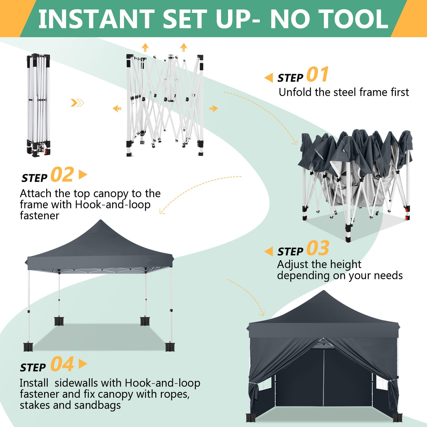 Pop-up Partytent 3x3m – Tuinkamer – Feesttent – Markttent – Paviljoen – Stevig Carbonstalen Frame – UV50+ Waterbestendig Doek – Inclusief Zijwanden Met Raampjes – Met Zandzakken – Wit